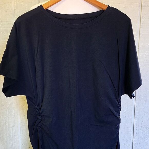 SEED TO STYLE Organic Cotton Black Side Ruching T-Shirt Pullover Lounge Dress xl - Picture 1 of 12